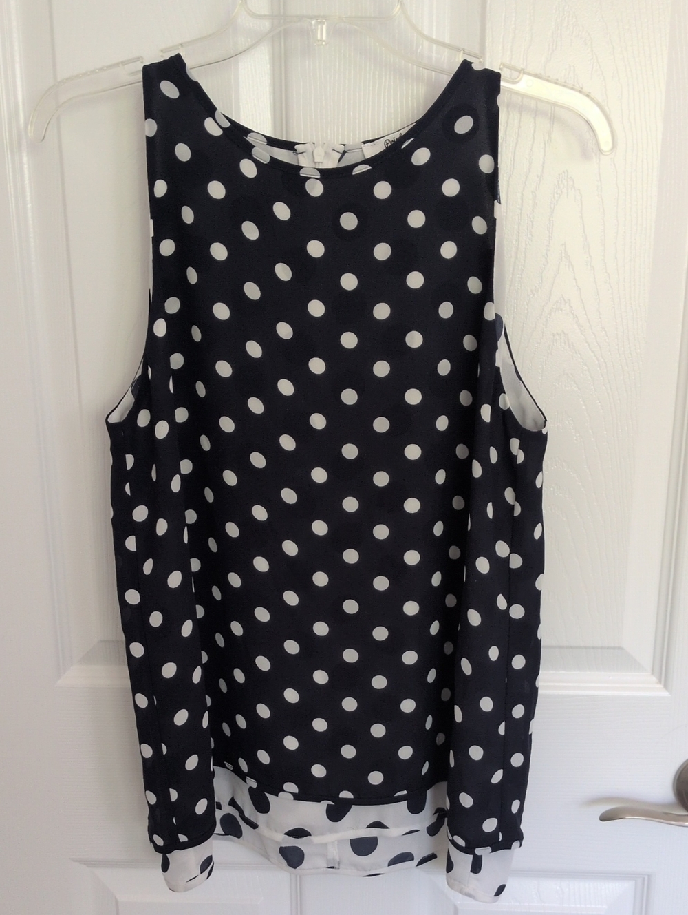 Printemps Navy Blue & White Sleeveless Polka Dot Layered Blouse - M
